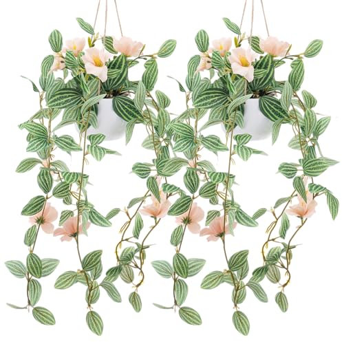 Kepfire Lot de 2 plantes artificielles à suspendre avec fleur de champagne, lierre naturel, décoration de chambre, jardin, ferme, étagère murale d'intérieur et d'extérieur