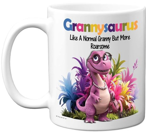 Stuff4 Granny Gifts – Mug Grannysaurus rugissant – Cadeau d'anniversaire pour grand-mère de la part de petit-fils, petite-fille, dinosaure cadeau de fête des mères, 325 ml, tasses en céramique de