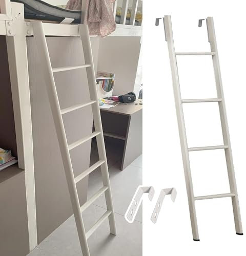 Scaletta per letto a castello in metallo bianco con ganci regolabili, per bambini e adulti, 114 cm, per dormitorio, loft e camper