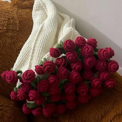 Crochet Flowers Rose Bouquet Blanket Handmade, DIY Handmade Rose Blanket, Soft and Lightweight Rose Flower Bouquet Knitted Throw Blankets Gifts for Mother's Day Birthday Home Decor