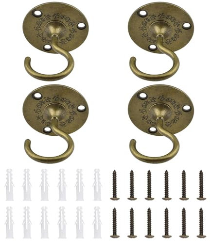 INCREWAY Wall Mount Ceiling Hooks, 4PCS Sturdy Hanging Chandelier Plate Hook Antique Screw in Ceiling Hook Ceiling Hooks for Hanging Plants(Antique)