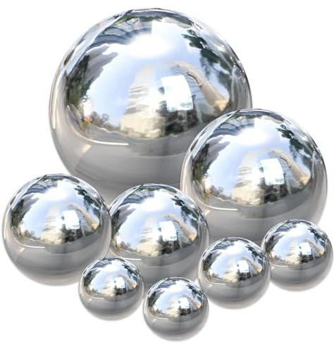 Hanlintk Spiegelkugel Garten Deko - Edelstahl Spiegelkugel für Außenbecken, Pool, Rasen | Reflexionsglobus Dekorativ für Fotografie, Einweihungsgeschenke​​-8PCS 4.2-15cm Mix GRÖSSEN (8, Splitter)