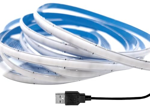 Cleiscry 5V COB LED Streifen Licht 400LED/M 5mm Dotless Flexible Band Lichter für Schrank Hause Beleuchtung (Blau 460nm, 2 M)