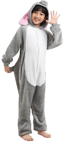 corimori Hasen-Kostüm Kinder Tierkostüme Onesie Karneval Fasching Jungen Mädchen 19 Hase grau,98-104 Ostern Osterhase Ohren
