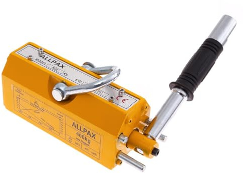Allpax Lasthebemagnet für Flach- und Rundmaterial - Traglast: 400 kg, Zugkraft: 1000 kg - robust & temperaturbeständig, Industriequalität, gelb