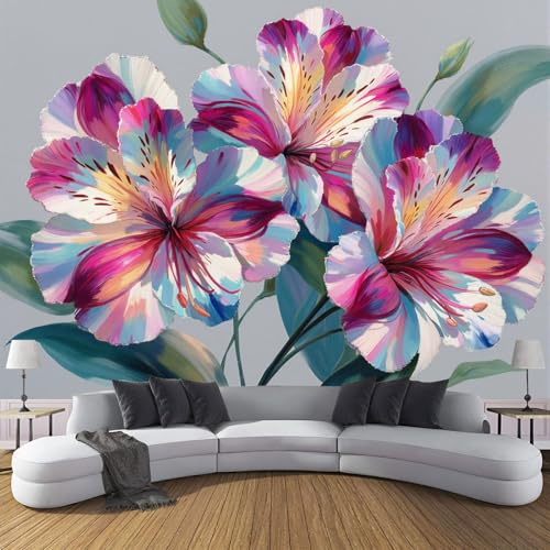 Fototapete - Seide Abstrakter Stil 350 x 256 cm - Foto Tapete Schlafzimmer Wohnzimmer Wandtapete Bildtapete Wand Dekoration - Bunte Blumen