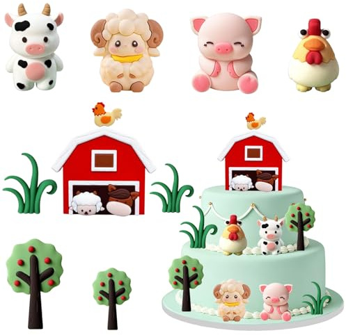 Bauernhof Geburtstag Tortendeko, 9 Stück Tortendekoration Bauernhof, Cake Topper Bauernhoftiere, Figuren Kuchen Deko Tiere für Geburtstagsfeier, Party Deko, Themenparty