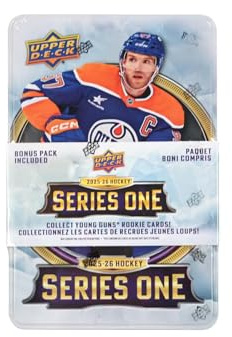 2025/26 Upper Deck Series 1 Hockey Trading Card Tin (Three Young Guns Rookie Cards Per Box)