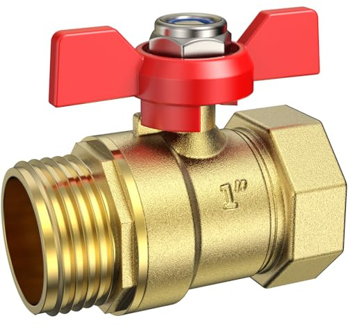 ANVINKU Kugelhahn 1 Zoll, Absperrhahn 1 Zoll mit Flügelgriff, Absperrventil 1'' Aussengewinde/Innengewinde DN15 PN16, Messing Kugelhahn für Wasserhahn/Wasserleitungen