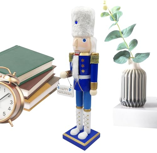 Hanukkah - Soldado Cascanueces - Figura de Madera de Judaica, y Azul, muñeca Decorativa de Mesa, Acento Festivo, Estatua Tradicional Hecha a Mano | Pieza de exhibición de celebración de