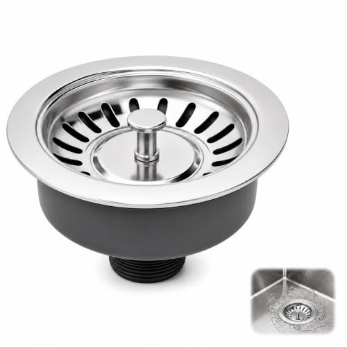 114mm Sink Waste, Kitchen Sink Waste & Basket Strainer Plug Waste G1½ | 304 Stainless Steel Sink Drainer with Strainer Basket, Fits 83-90mm Hole – Rustproof, Easy-Clean for Kitchen Sink