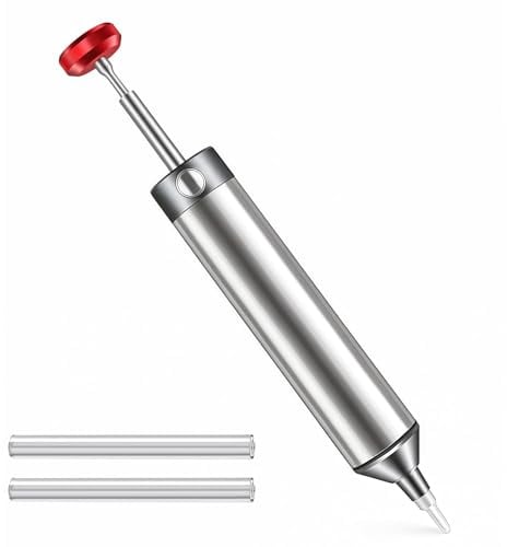 Premium Solder Sucker Pump High-Power Desoldering Gun Tool with Heat-Resistant Flexible Silicone Nozzle Portable Aluminum Stronger Suction for PCB Repair One-Handed Operation Anti-Clogging Design