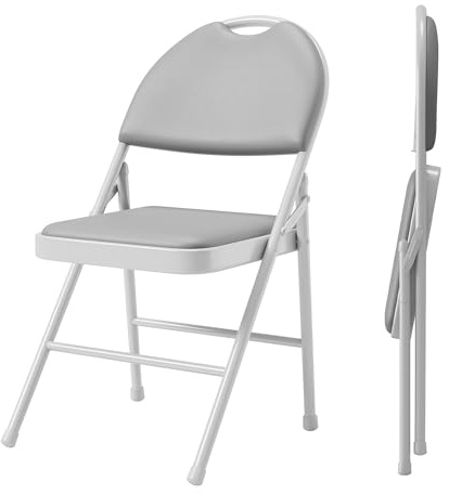 Thaookte 2Er Set Klappstuhl Kunstleder Klappstuhl Mit Metallrahmen Und Gepolstertem Sitz, Einfach Zu Falten Und Zu Verstauen Für Zuhause, Büro, Esszimmer Und Empfang, Bis 158Kg Belastbar, Grau