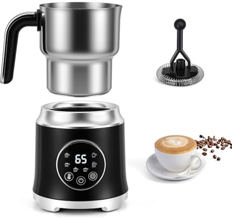 Milchaufschäumer Elektrisch 6-in-1, Milchschäumer Spülmaschinenfest mit Variabler Temperatur und Schaum, 800ML Große Kapazität, für Heißer Kalter Milchschaum Heiße Schokolade Latte Cappuccino Schwarz