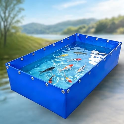Yopappol Tanque De Acuario Plegable para Peces, Estanque Rectangular Azul De Lona sobre El Suelo con Válvula De Drenaje, Piscina Portátil para Cría De Koi, Tanque De Peces Dorados(5x3x0.8m)