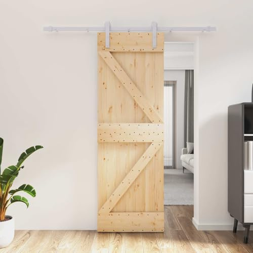 LoogCape Porta scorrevole in pino massiccio bianco, 70 x 210 cm, porta scorrevole con guida in acciaio verniciato a polvere, come divisorio per soggiorno, camera da letto, corridoio, interni