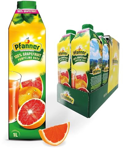 Pfanner 100% Pink Grapefruitsaft (8 x 1 l) – Saft zum Frühstücken aus Grapefruit – Fruchtsaft ohne Zuckerzusatz