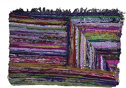 Handgefertigter, dekorativer Flickenteppich, Chindi-Teppich, mehrfarbig, 150 x 90 cm blau