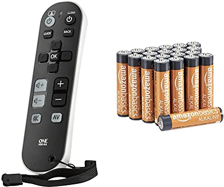 TV Zapper Universalfernbedienung von One For All - Steuerung von bis zu 3 Endgeräten wie TV, Set Top Box und Audio - Klar und kompakt strukturiert - Funktioniert garantiert mit allen TV-Marken. URC 6810 mit Amazon Basics Batterien