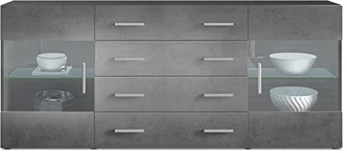 Vladon Sideboard Kommode Bari V2, Made in Germany, Korpus in Schwarz matt/Front in Beton Dunkel Optik (166 x 72 x 35)