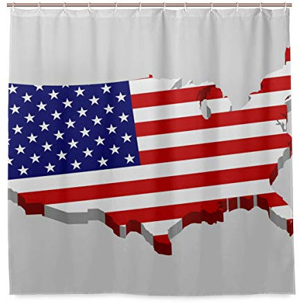 BIGJOKE Rideau de Douche, Drapeau Carte des USA Résistant Tissu Polyester imperméable 12 Crochets 182,9 x 182,9 cm Décoration de la Maison
