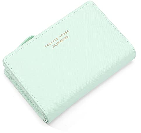 JIUFENG Frauen Reißverschluss Brieftasche RFID Blockierende Mehrzweck-Münztaschen Kreditkarteninhaber Kurze Geldbörsen (Grün)