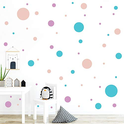 malango® 78 Wandsticker Punkte Kinderzimmer Wandtattoo Kreise Set Wanddekoration Wanddeko Mädchen Jungen Kids Klebepunkte bunt selbstklebend türkis-Magenta-Peach