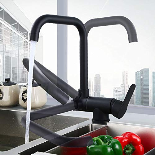 chicstyleme Hochdruck Wasserhahn Küche Klappbar 180° Vorfenster Küchenarmatur Mischbatterie Küche 360° Drehbare Armatur Küche Unterfenster Spültischarmaturen Messing Schwarz