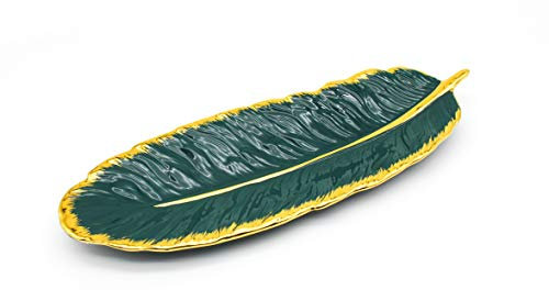 WhaleCreation ceramic banana leaf feather dinner plate (Green)