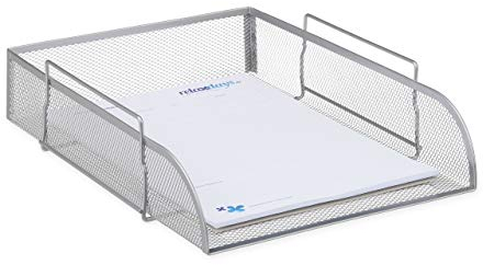 1 x stapelbare Dokumentenablage, Büro Briefablage aus Metall für DIN A4, Schreibtischablage BxT 26x33,5cm, Silber