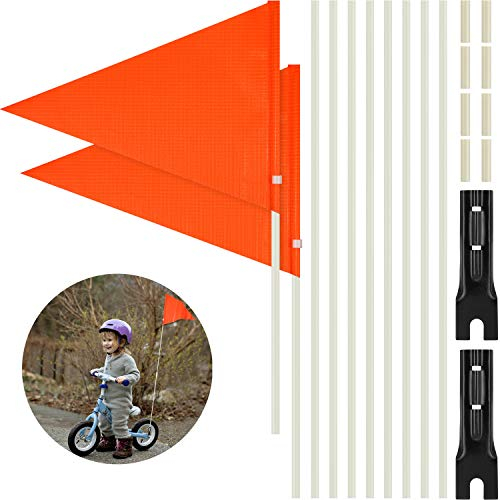 Tatuo 2 Stücke 6 Zoll Fahrrad Sicherheit Fahne mit Stange, Sicherheit Fahne mit Fahrrad Montage Halterung Verstellbar Höch Glasfaser Stange Polyester Vollfarbig Orange Fahne (Orange)
