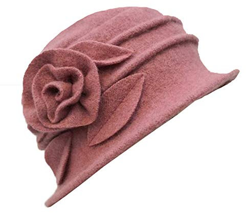 Avilego Damen Wollglocke, Fischerhut, knittert, Winter, warme Beanie-Mütze mit Blume, Rosa, Pink, Einheitsgröße