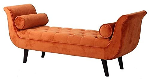 LYRZJJ Sitzbank Polsterbank Betthocker Beistellbank Flurbank Betthocker Truhenbank Stoffschuhbank aus Samt Ottoman mit Kissen, Rosenrot, 120 * 50 * 65cm (Color : Orange, Size : 120 * 50 * 65cm)