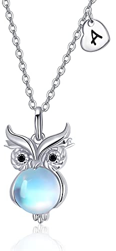 TANGPOET Eule Kette S925 Sterling Silber Mondstein Eulen Anhänger Tier Halskette für Frauen Mädchen Geburtstag Eule Muttertag Tier Schmuck