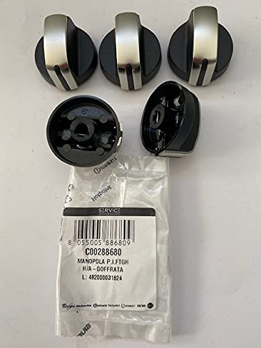 COMPATIBILI CON Ariston Hotpoint Whirlpool - Kit 5 manopole C00288680-482000031824 per cucina piano cottura colore nero inox - M0244/KIT5 - Prodotto originale