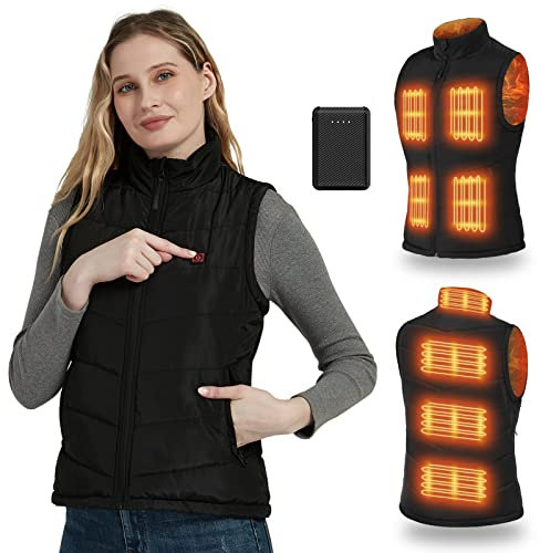FERNIDA Women Heated Vest, Slim Fit Heated Gilet with 8 Heating Zone, Winter Warm Cold-Proof Clothes, Battery Include, L