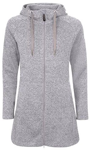 ELKLINE Damen Fleecemantel Durchwärmer | Strickfleecejacke halblang Übergangsjacke Kapuze, Farbe:greymelange, Größe:46