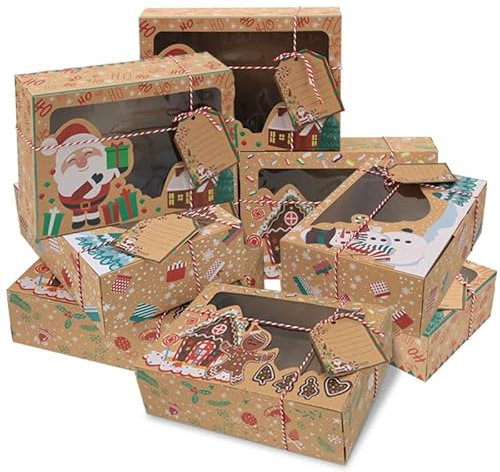 12 Stück Weihnachten Geschenkbox Kraftpapier Geschenkschachtel Merry Christmas Süßigkeiten Box Schachtel Geschenkkarton Deko für Weihnachten Geschenke (XX)