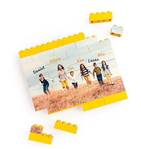 Wanapix | Puzzle Block Selbst Gestalten | Personalisiertes Block Puzzle mit Foto und Text | Kompatibel mit den Wichtigsten Marken | Personalisiertes Fotopuzzle | Originelles Puzzle | 49 Teile | GELB