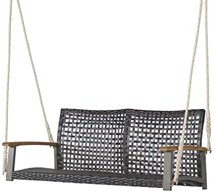 GIANTEX Schaukelbank Outdoor 2 Sitzer, Hängebank PE-Rattan, Gartenschaukel Veranda-Schaukel zum Aufhängen, bis 360 kg belastbar, Hollywoodschaukel Schaukel für Balkon Veranda Terrasse