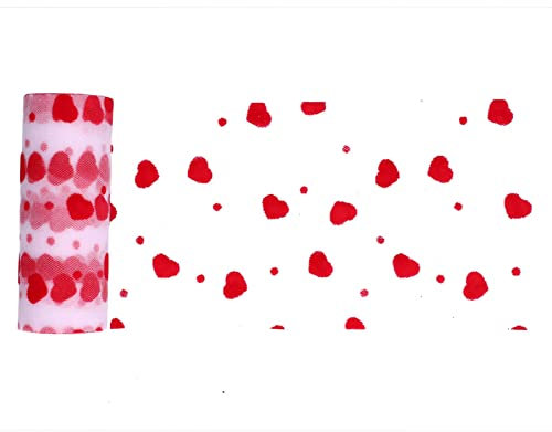 Cyrank Rouleau de Tulle 10 Yards, Bobine de Tulle avec Motif de Coeurs d'amour Rouge Bobine Tissu Tutu pour Bricolage Jupes Emballage Cadeau de Mariage