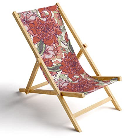 MyMaxxi Liegestuhl Holz Bedruckt Gartenstuhl - Vintage rotes Blumenbeet - Terrasse Balkon Sonnenliege - klappbar Strandstuhl Garten - Relax Gartenliege - verstellbar