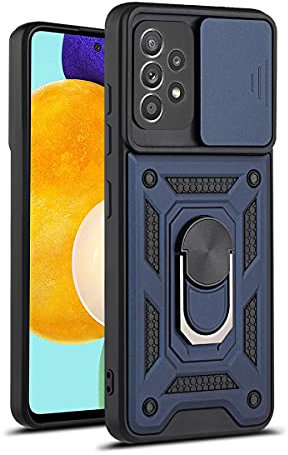 DESSEN Funda para Samsung Galaxy A52 | A52 5G | A52s 5G, Carcasa de Silicona Suave de TPU/PC y Lente Cover, con Magnético Soporte de Anillo Giratorio, Golpes Bumper Case. Azul