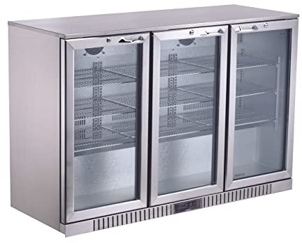 METRO Professional Frigo Vetrina per bevande con porta in vetro, 135x53x86.5 cm, acciaio inox/alluminio/vetro, refrigerazione ventilata, con serratura e chiave (Argento, 308 L)
