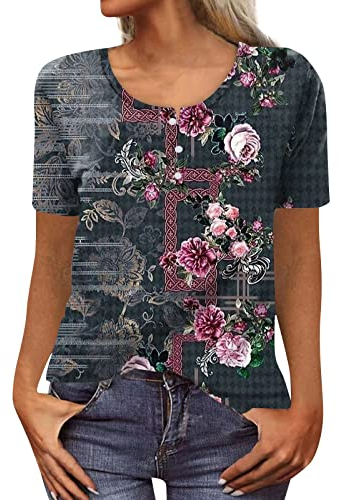 Sommer Tshirt Damen Elegant T-Shirt Muster Tunika Bluse Shirt Teenager Mädchen Sportshirt Sommer Shirts Top Basic Rundhals Oberteile Baumwolle Tops V-Ausschnitte Tshirt