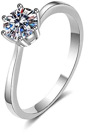 Bandring Silber 925 Damen, Ringe Vintage Silber Weißer 6 mm Zirkonia Stein mit 6 Zinken Verlobungsring Größe 49 (15.6)