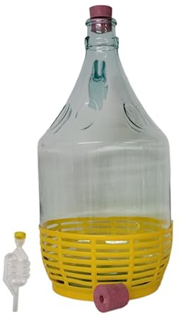 DIAH DO IT AT HOME 5L (1.3 Gal) Glass Demijohn Fermenter Kit with Airlock, Bored & Solid Rubber Bungs (No Swing Top) - Clear 1 Gallon Carboy Jug for DIY Wine Making, Hard Cider, Mead & Storage