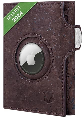 MAGATI Slim Wallet mit AirTag Hülle, Münzfach, RFID-Schutz - Mini Geldbörse Herren & Damen klein - il Santo Kartenetui - Kartenhalter Einkaufswagenchip-Fach Portemonnaie, Braun Korkleder