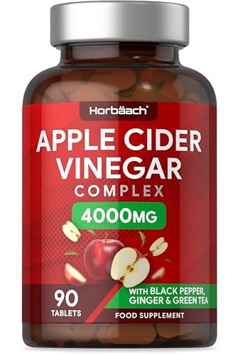 Apple Cider Vinegar 4000mg | 90 ACV Tablets | High Strength Complex with Black Pepper Ginger and Green Tea | Vegan Tablets (Not Apple Cider Vinegar Gummies) | by Horbaach