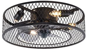 NOWLIN Cage Ceiling Fan Light, Industrial Style Black Iron Stepless Dimmable Fan Light, 3 Speed Adjustable, Industrial Ceiling Fan for Living Room, Bedroom, Kitchen